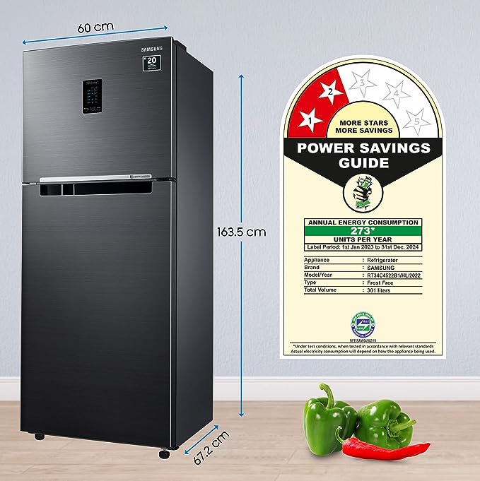 Samsung 301 L 2 Star Convertible 5In1, Digital Inverter Frost Free Double Door Refrigerator (RT34C4522B1/HL, Black Matt, 2023 Model) (OPEN BOX) Samsung 301 L 2 Star Convertible 5In1, Digital Inverter Frost Free Double Door Refrigerator (RT34C4522B1/HL, Black Matt, 2023 Model) (OPEN BOX)